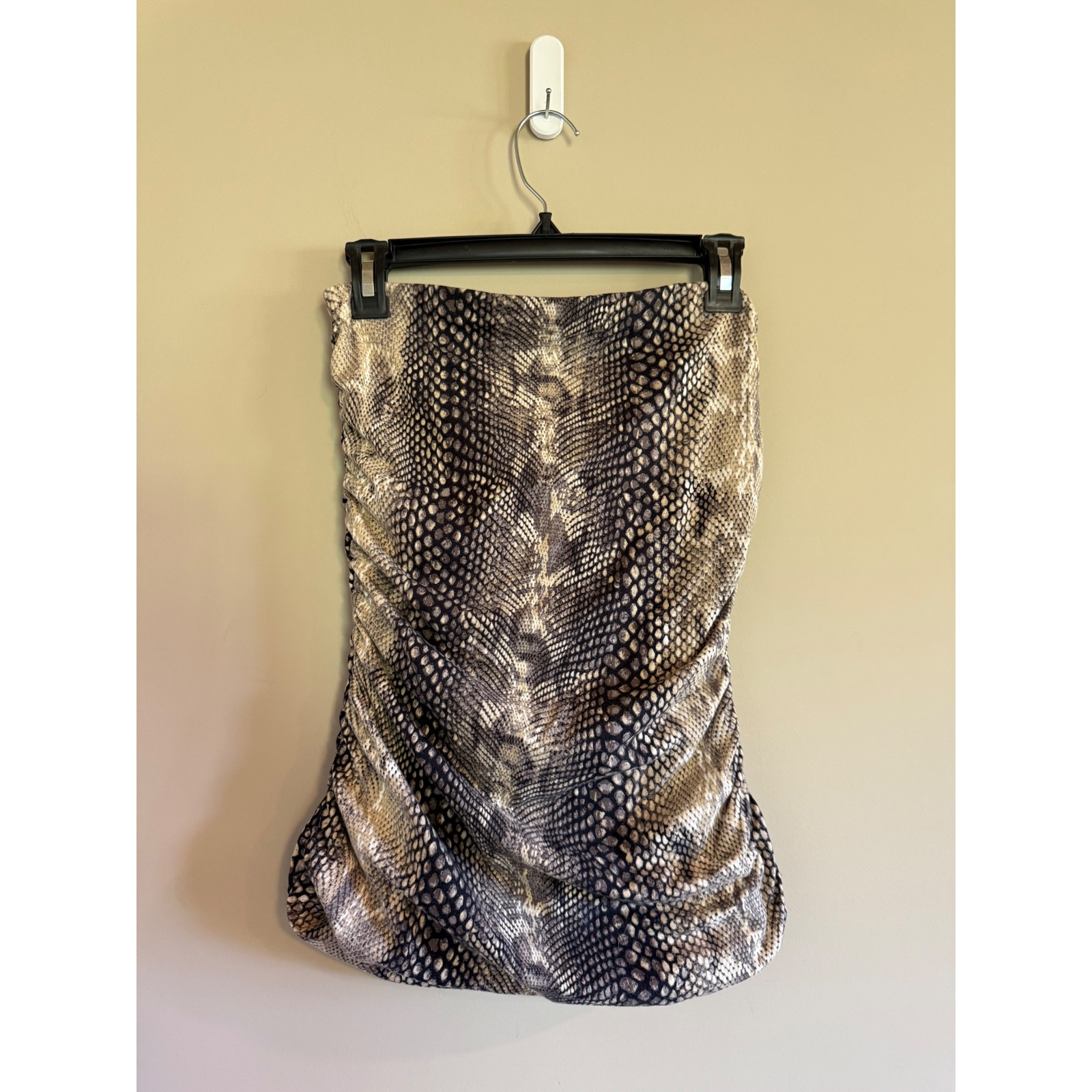 Express Women Snakeskin Print Ruched Strapless Tube Top Brown Tan Small